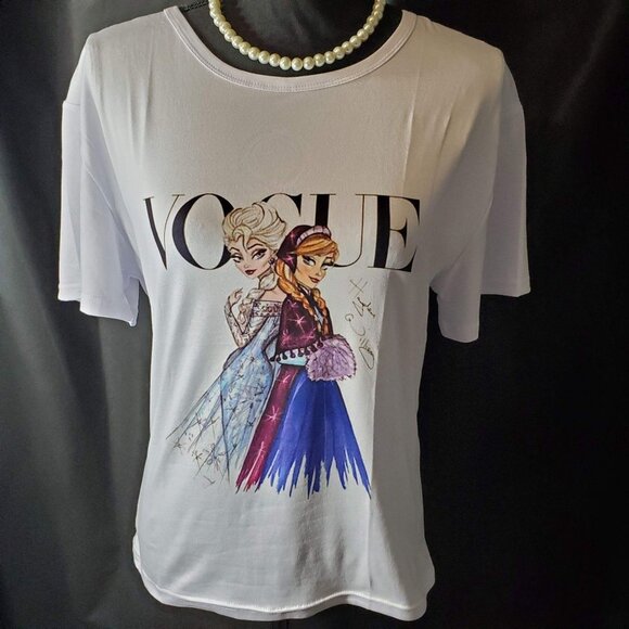 Princess Elsa and Anna Knit Blouse Disney Frozen Inspired Sleeve Tee Shirt White - Picture 3 of 13